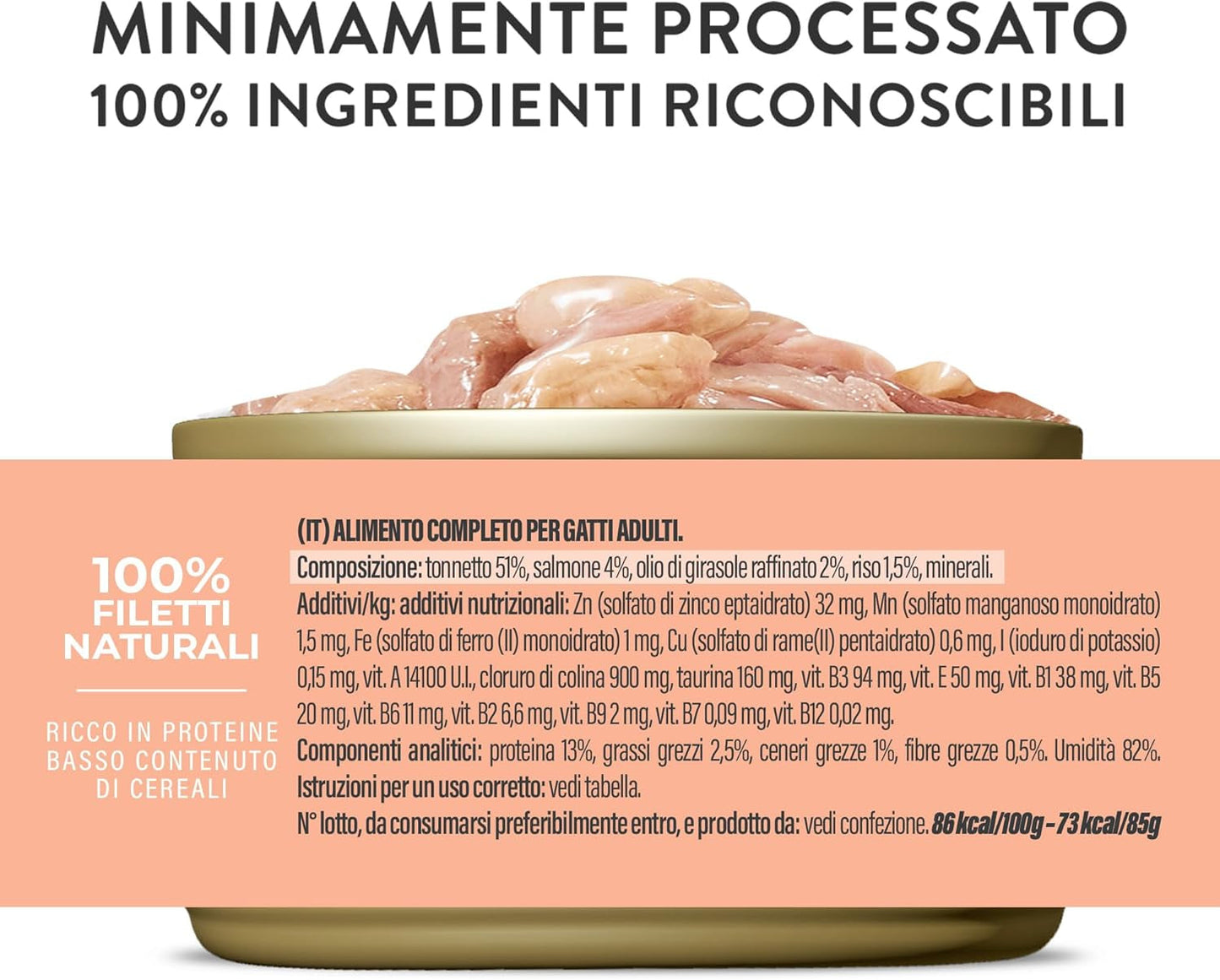 Łosoś Tuńczyk w Galaretce, pełnoporcjowa mokra karma dla kotów, w puszce, z dodatkiem witamin, 100% naturalna, 6 x 85g