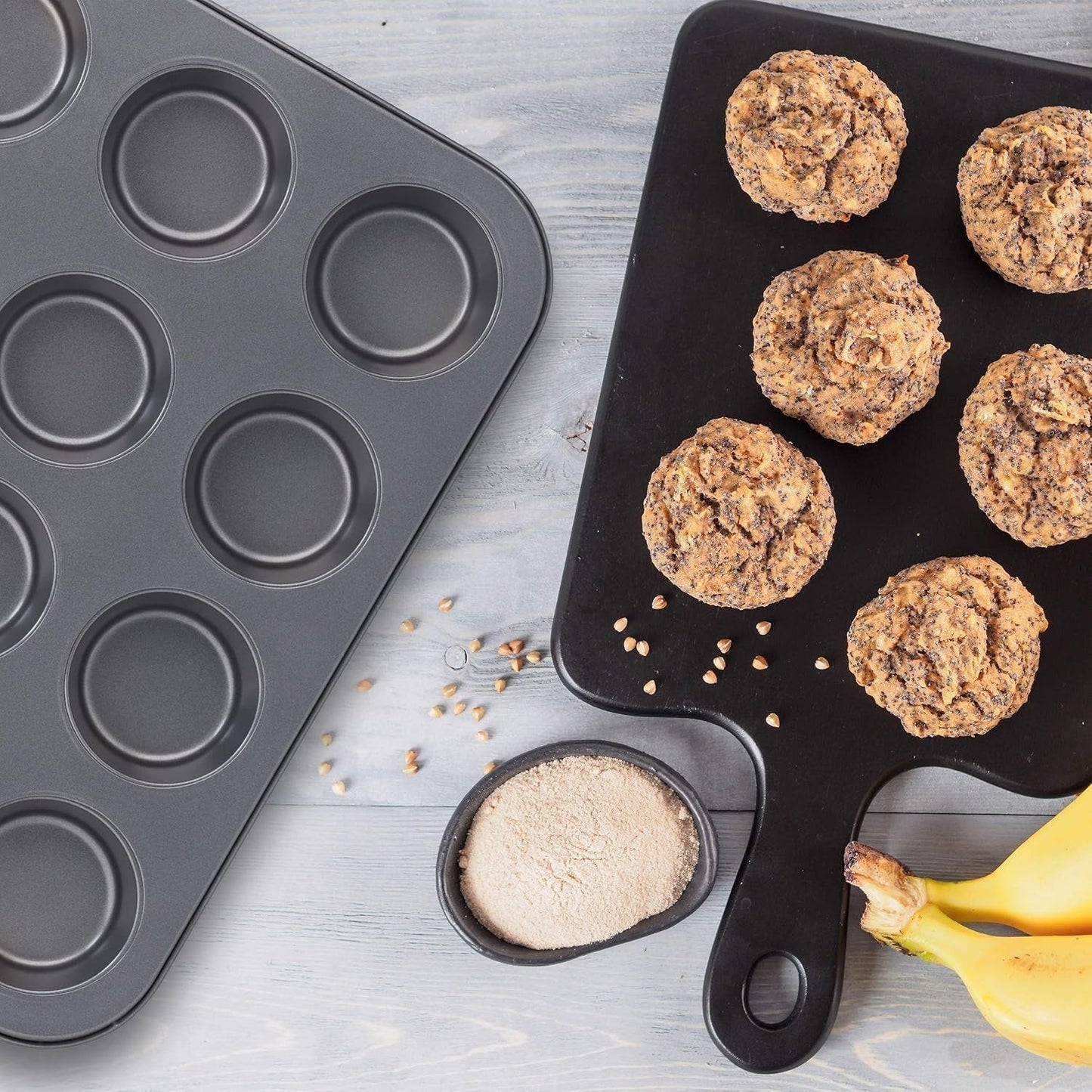Relaxdays Muffinform, 2Er Set, 12Er Muffinbleche, Antihaftbeschichte, Carbonstahl, Babeczki i babeczki, Ø 6,5 cm, Pszenica, 10030825 Formy i blachy do pieczenia Naty Shop