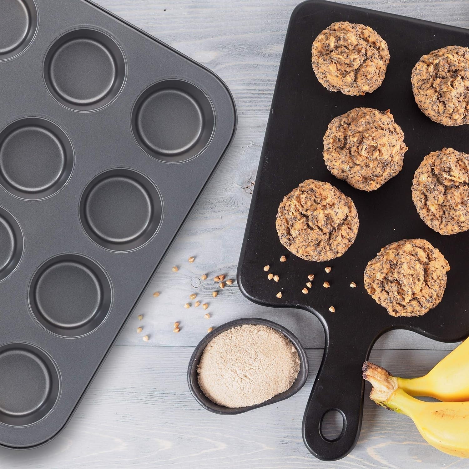 Relaxdays Muffinform, 2Er Set, 12Er Muffinbleche, Antihaftbeschichte, Carbonstahl, Babeczki i babeczki, Ø 6,5 cm, Pszenica, 10030825 Formy i blachy do pieczenia Naty Shop