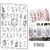 JMEOWIO Nagelsticker Blumen 10 Blatt Nagelaufkleber Selbstklebend Czarny biały kwiat Nail Art Naklejka Dekoracja Nageldesign Zubehör
