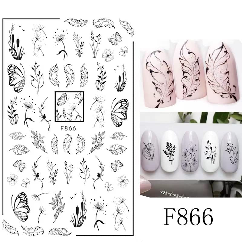 JMEOWIO Nagelsticker Blumen 10 Blatt Nagelaufkleber Selbstklebend Czarny biały kwiat Nail Art Naklejka Dekoracja Nageldesign Zubehör