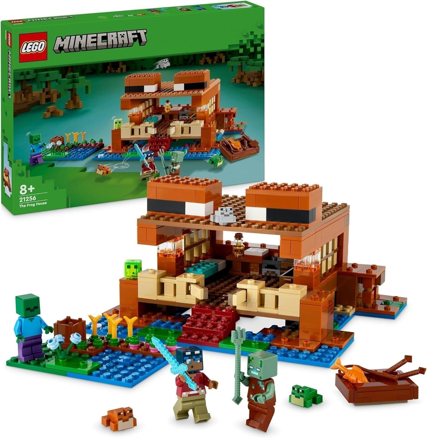 LEGO Minecraft Dom Żaby, zabawkowy domek z figurkami zombie, śluzu i tonącego człowieka oraz akcesoriami, takimi jak zabawkowa łódka i stół warsztatowy, prezent dla chłopców i dziewcząt od 8 lat 21256 Zestawy do budowania Besuche den LEGO-Store Single