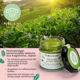Purechimp Ceremonial Grade Matcha w proszku 50g. 100% czysta, cieniowana herbata w proszku do latte, naparów i przepisów. Słoik nadający się do recyklingu. Bogaty w przeciwutleniacze.