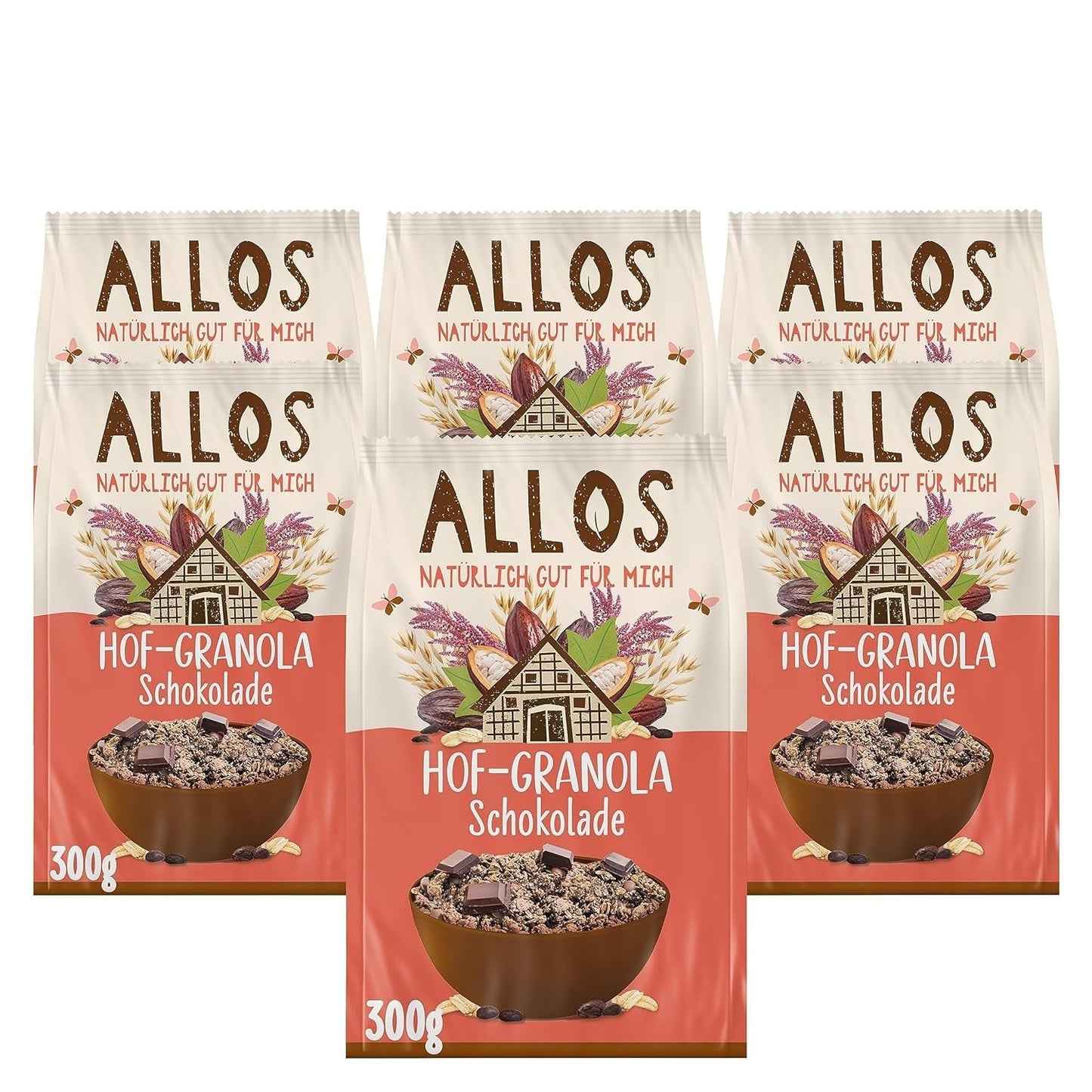 Allos Hof Granola z jagodami | Organiczne musli | Musli z jagodami | Chrupiące musli | Płatki śniadaniowe | Opakowanie 6 sztuk (6 x 300g), 1 sztuka (opakowanie 6 sztuk)