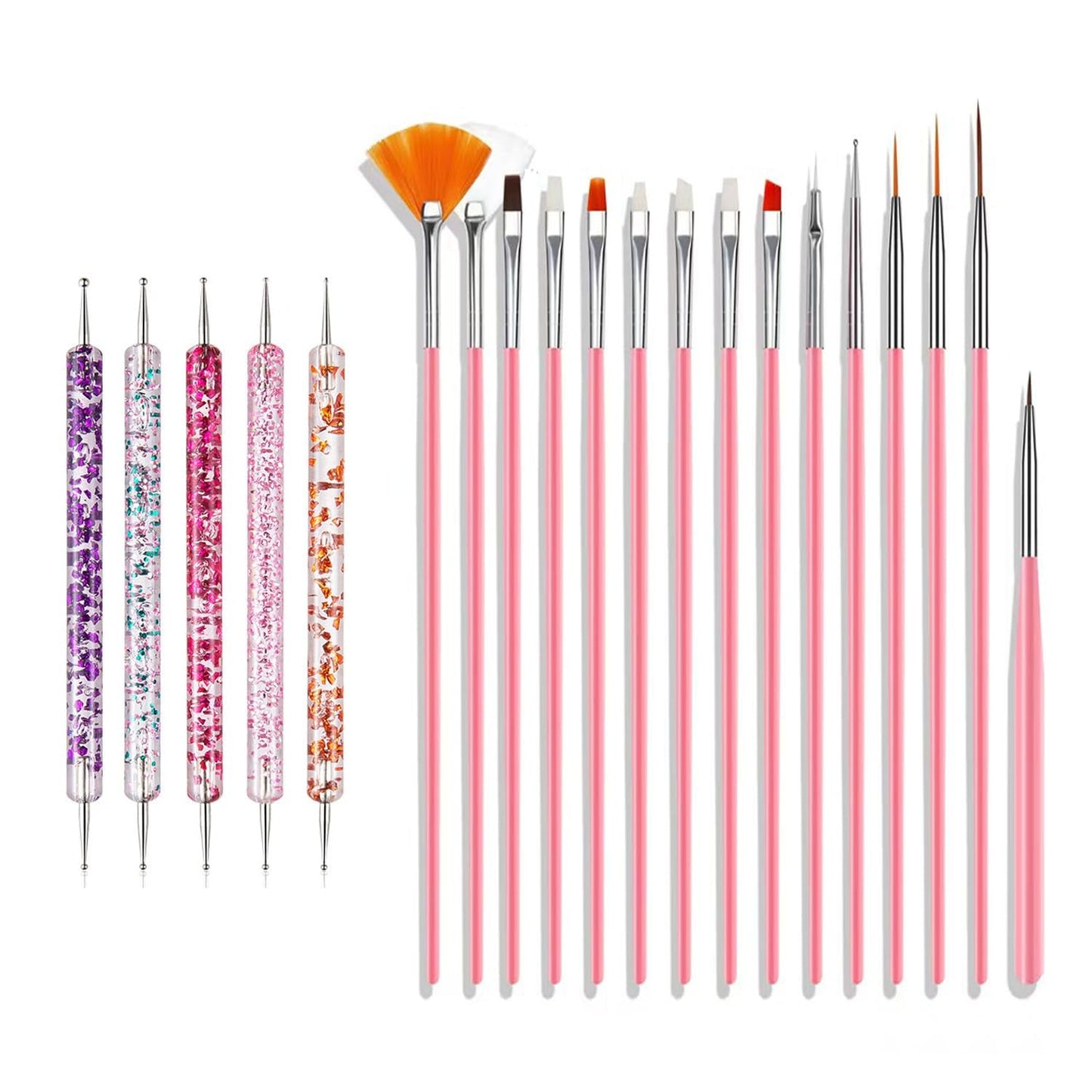 Zestaw pinsel do paznokci, 20 szt. Nageldesign Malerei Pinsel, Professionelle Nail Art Design Pinsel, Pinsel do paznokci Fine Liner, różowy