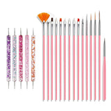 Zestaw pinsel do paznokci, 20 szt. Nageldesign Malerei Pinsel, Professionelle Nail Art Design Pinsel, Pinsel do paznokci Fine Liner, różowy