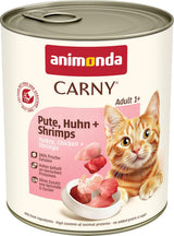 Animonda Carny mokra karma dla kota indyk + kurczak + krewetki (6 x 800g), bezzbożowa, bezcukrowa mokra karma dla kotów ze świeżymi składnikami mięsnymi