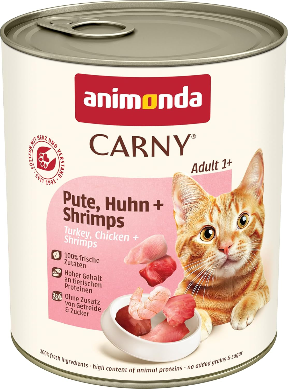 Animonda Carny mokra karma dla kota indyk + kurczak + krewetki (6 x 800g), bezzbożowa, bezcukrowa mokra karma dla kotów ze świeżymi składnikami mięsnymi