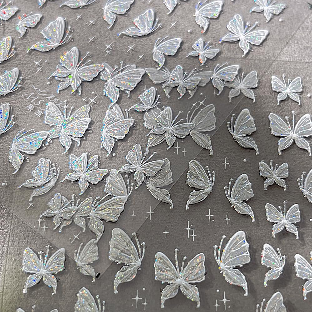Aurora Muschel Schmetterling Nagelsticker Weiß Schmetterlinge Naklejka na paznokcie Gelee Relief Butterfly Nagelaufkleber Y2K Motyle Nagel Naklejka Nägel Nageldesign Nagel Zubehör Naklejki na paznokcie Nailart