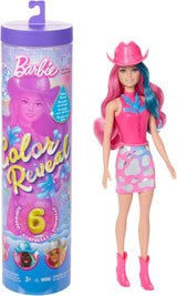 Lalka Barbie Color Reveal i akcesoria z 6 niespodziankami, seria Disco Star z metalicznym brokatem i topem zmieniającym kolor (style mogą się różnić), JCP01, 32 cm