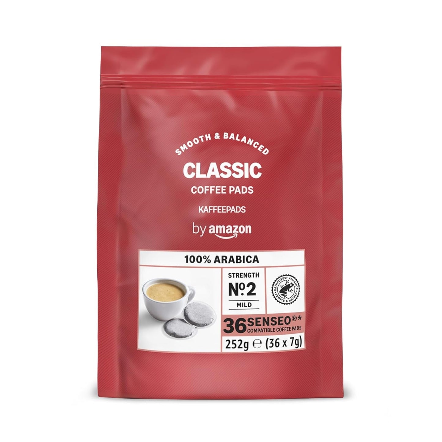 by Amazon Klassische Kaffeepads aus 100% Arabica, geeignet für Senseo-Maschinen, 36 Stück (1 Packung mit 36 ​​​​Stück) – Rainforest Alliance-zertifiziert