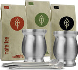 Zestaw do herbaty Mate Bio ● 3 zestawy Mate + 2 filiżanki Mate ze stali nierdzewnej o podwójnych ściankach + 2 Bombille + Instrukcja parzenia (czarna)
