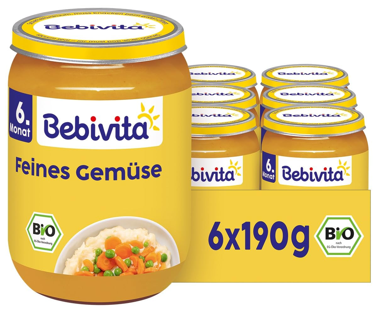 Drobne organiczne warzywa (6 x 190 g), od 6 miesiąca życia, bez dodatku soli, idealny słoiczek warzywny na rozpoczęcie karmienia uzupełniającego