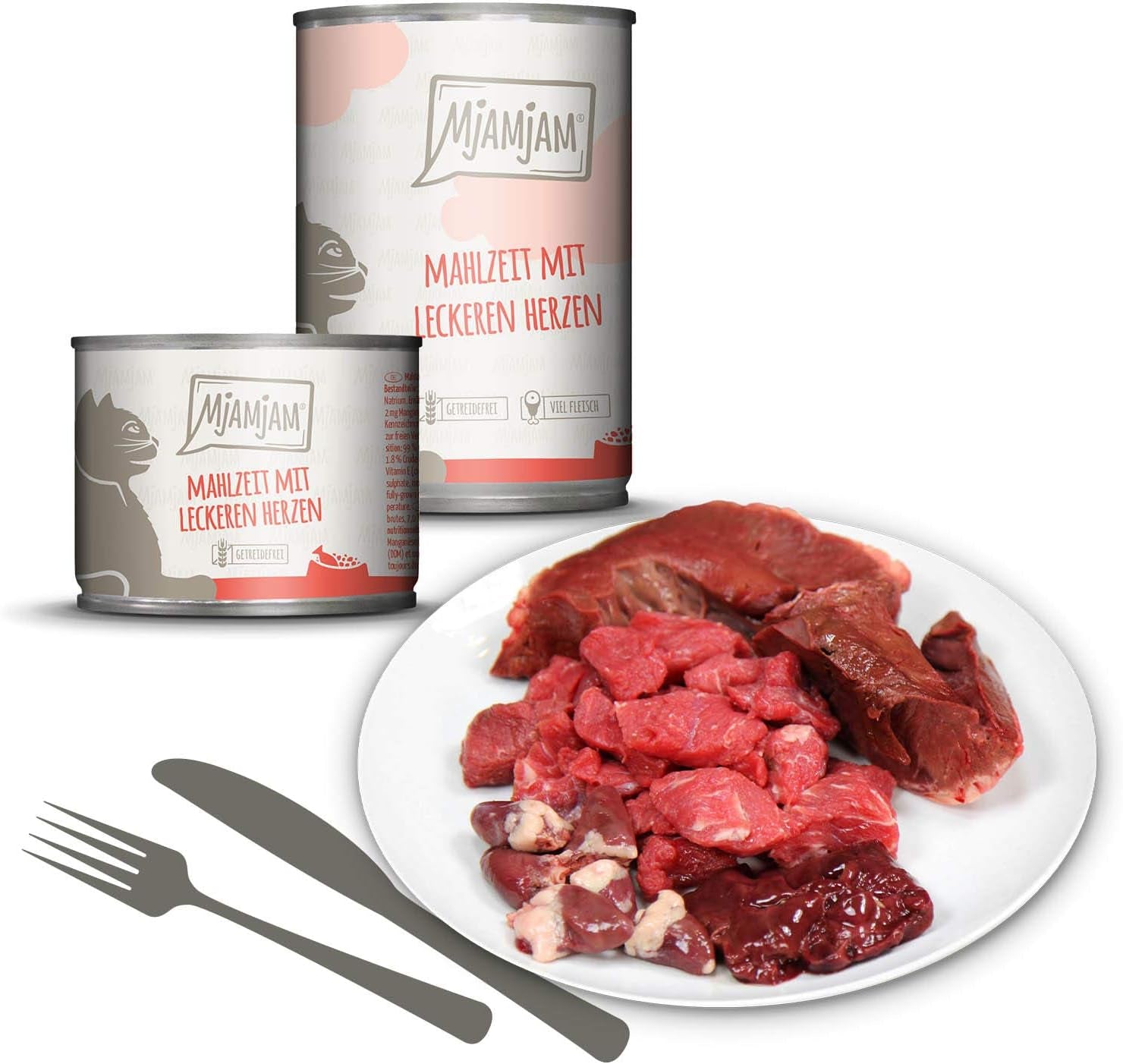 MjAMjAM - Mokra karma premium dla kotów - Pakiet mieszany I - Kurczak, Wołowina, Serca 6 Pakietów (6 x 200g), Bez Zbóż z Dodatkowym Mięsem