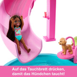 Zestaw Barbie Dream Pool z sześcioma obszarami do zabawy, w tym zjeżdżalnią i jacuzzi, a także ponad 20 akcesoriami, takimi jak zwierzak, kółka do pływania i inne, JKG83