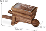 Taczka do sadzenia Relaxdays, zestaw 2 sztuk, dekoracja ogrodowa, wys. x szer. x gł.: 12,5 x 26 x 12 cm, wózek z kwiatami do sadzenia, drewno, naturalny