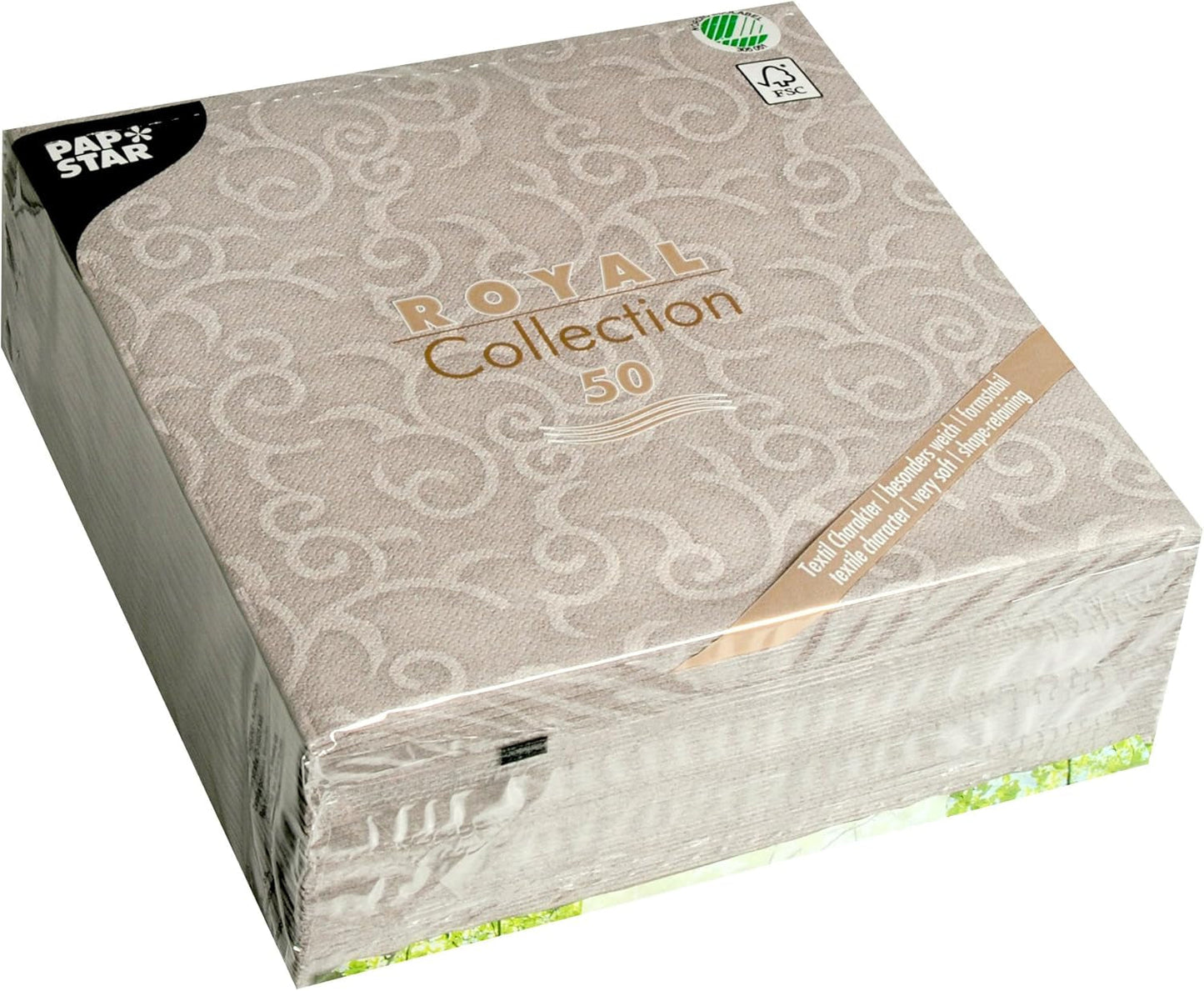 Papstar, 50 serwetek „ROYAL Collection” 1/4-krotnie 40 cm x 40 cm szare „Casali”, #84889 (2 sztuki w opakowaniu)