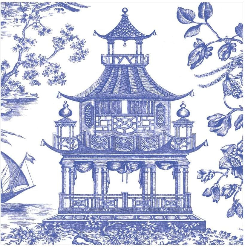 Serwetki obiadowe Toile Pagode Chinoiserie, niebieskie, opakowanie 20 sztuk