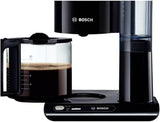 Ekspres do kawy Bosch Styline TKA8013 z filtrem, czujnik aromatu, szklana karafka 1,25 l zachowująca aromat, 10-15 filiżanek, automatyczne wyłączanie, system odkamieniania, system zapobiegający kapaniu, obrotowy uchwyt filtra, 1160 W, czarny