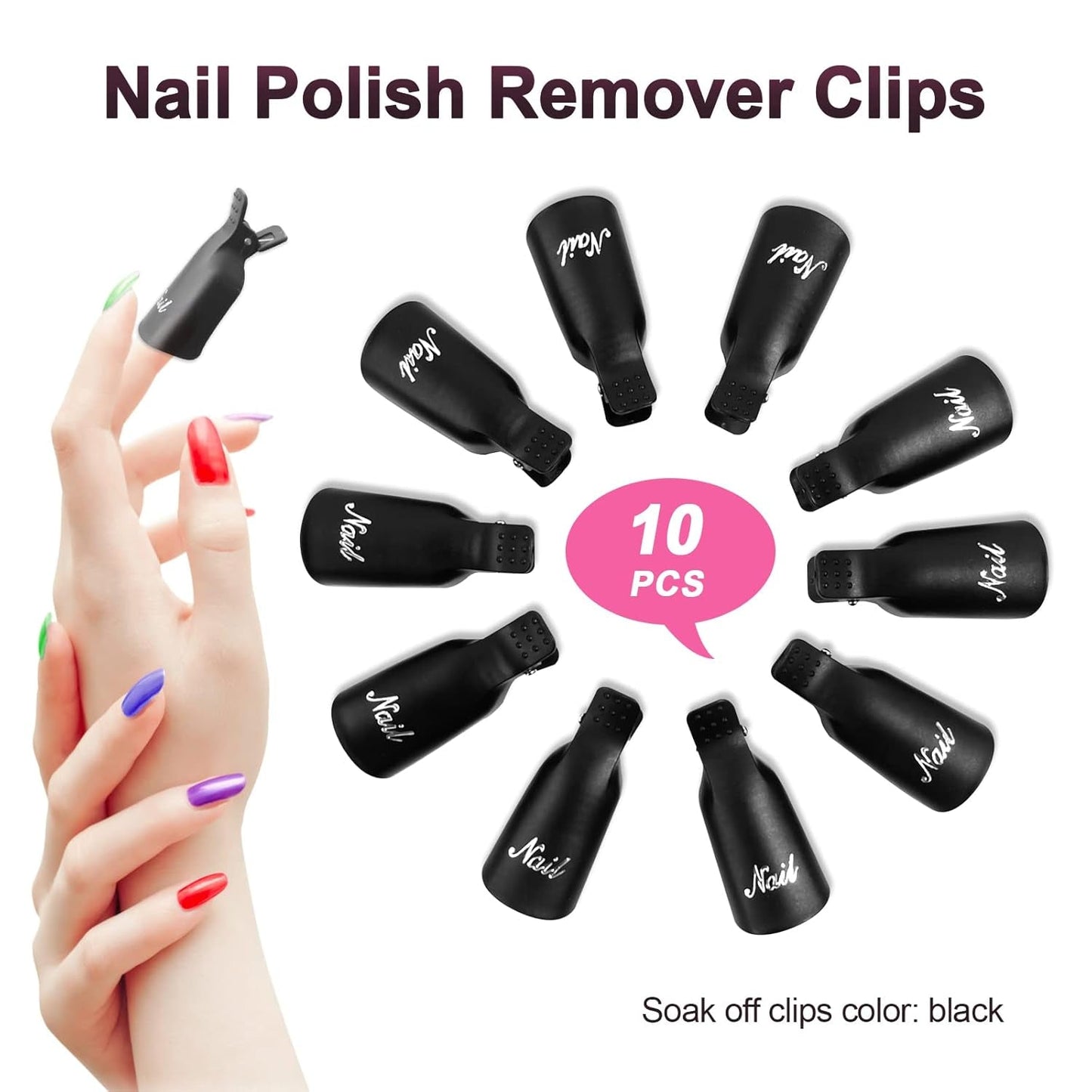 Klipsy Hanyousheng Nagellackentferner, klipsy Nagel, 10 klipsów Stück Schwarz Nagelclips, Nagel Klammer, czapki żelowe Nails Art, czapki z klipsem Soak off Żel UV Poliermittel Entferner Wrap Nail Tool