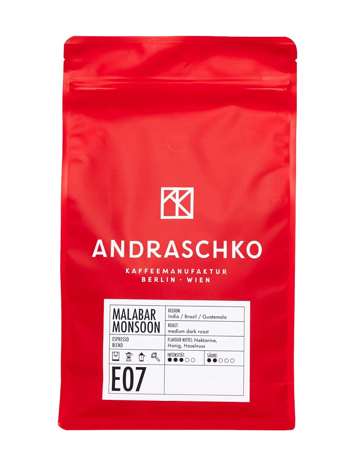 Mieszanka espresso Malabar Monsoon - 100% Arabiki z Indii, Brazylii i Gwatemali - säurearm & ausgefungen mit Nektarine, Honig & Haselnuss - ganze Bohnen, średnio ciemna palenie - 1kg