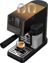 Ekspres do kawy z kolbą GRUNDIG KSM 5330 ze zintegrowanym pojemnikiem na mleko, moc 1628 W, ciśnienie pompy 15 bar, podwójna dysza, kolorowy wyświetlacz dotykowy, BrewSense, CreamyPro, Ciemna stal nierdzewna/Czarny