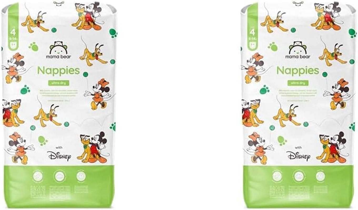 Pieluszki Mama Bear Disney Ultra Dry Rozmiar 4 (8-14kg), Białe, 84 sztuki (1 opakowanie) Naty Shop Rozmiar 4 (8-14kg) (2 sztuki) Opakowanie indywidualne