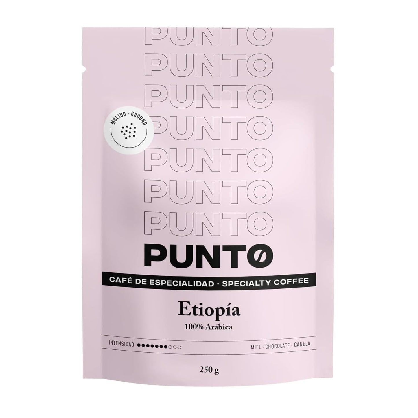 – Kawa mielona etiopska – 250 g – Kawa specjalna – Średnio palona – 100% Arabica – Nuty miodu, cynamonu i czekolady – Intensywna kwasowość – Średnia treściwość