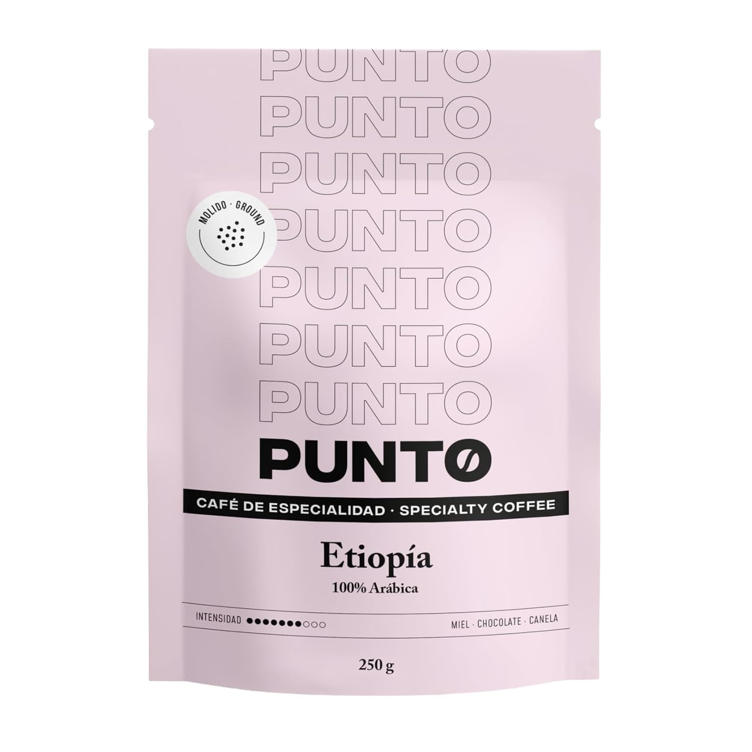 – Kawa mielona etiopska – 250 g – Kawa specjalna – Średnio palona – 100% Arabica – Nuty miodu, cynamonu i czekolady – Intensywna kwasowość – Średnia treściwość