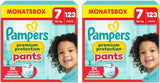 Spodnie Pampers Premium Protection rozmiar 5, 144 pieluszki, 11 kg - 17 kg, z regulacją 360° i miękkimi mankietami zapobiegającymi wyciekaniu dla optymalnego komfortu i ochrony
