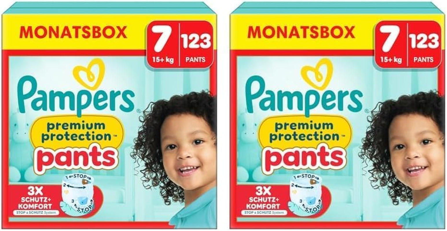Spodnie Pampers Premium Protection rozmiar 5, 144 pieluszki, 11 kg - 17 kg, z regulacją 360° i miękkimi mankietami zapobiegającymi wyciekaniu dla optymalnego komfortu i ochrony