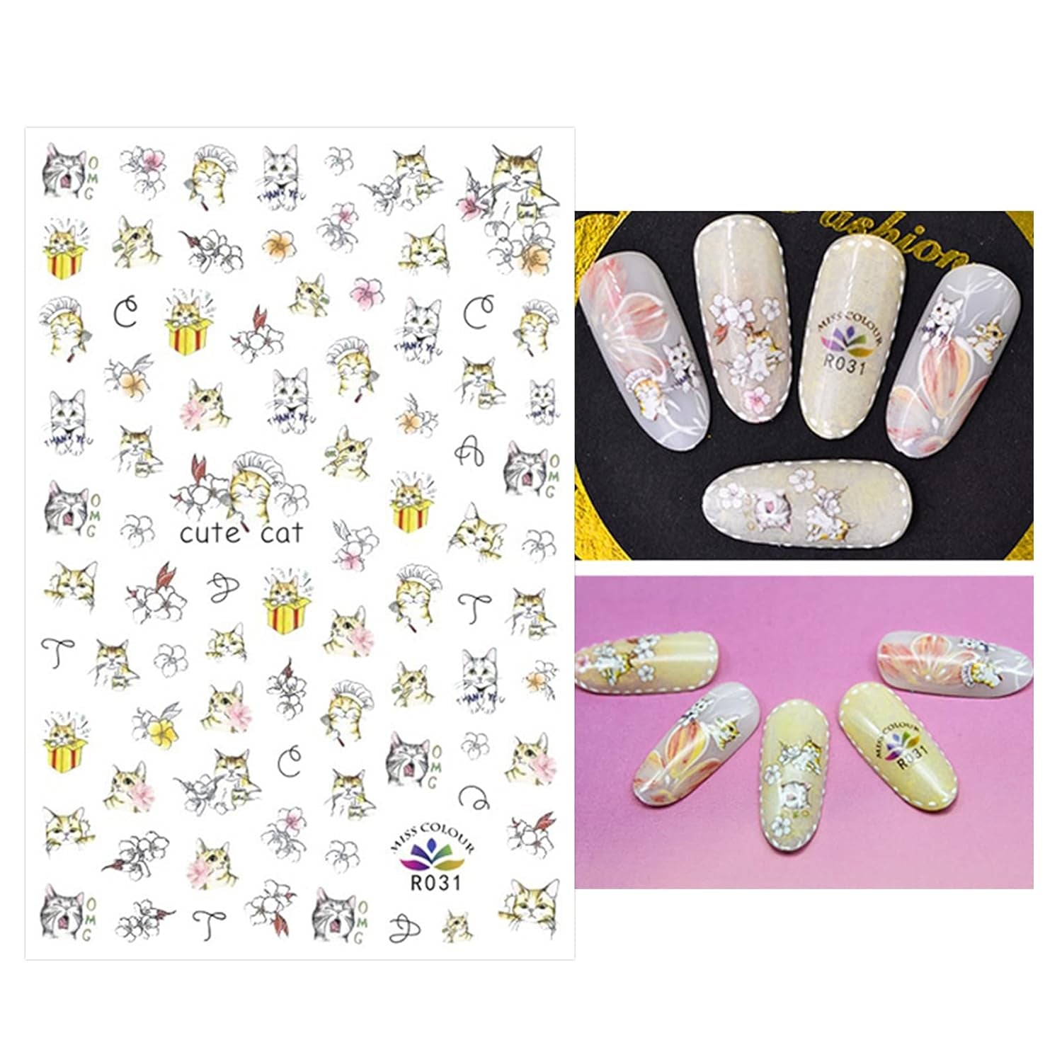 JMEOWIO Nagelsticker Tierische 8 Blatt Nail Art Naklejka Selbstklebend Nagelaufkleber Katze Niedlich Dekoration Nageldesign Zubehör