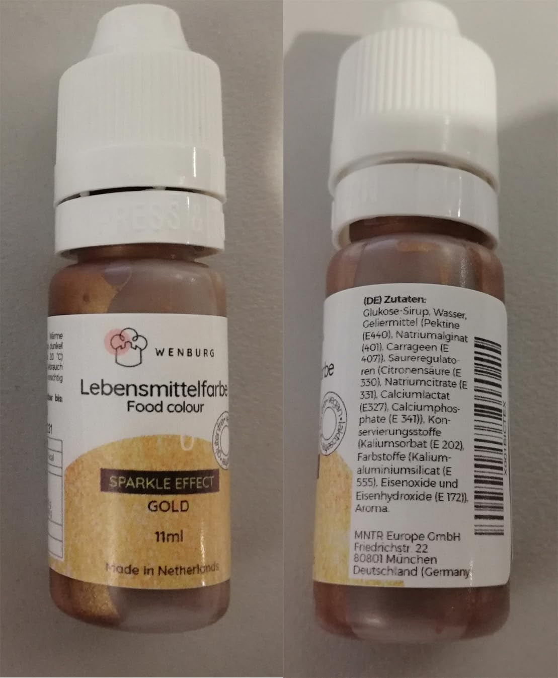 Barwnik spożywczy Wenburg, brokat, 11 ml, skoncentrowany, wyprodukowany w UE, w płynie. Do barwienia ciast, napojów, aromatów, śluzu - Złoty brokatowy barwnik spożywczy - Złoty barwnik do ciast - Złoty brokat