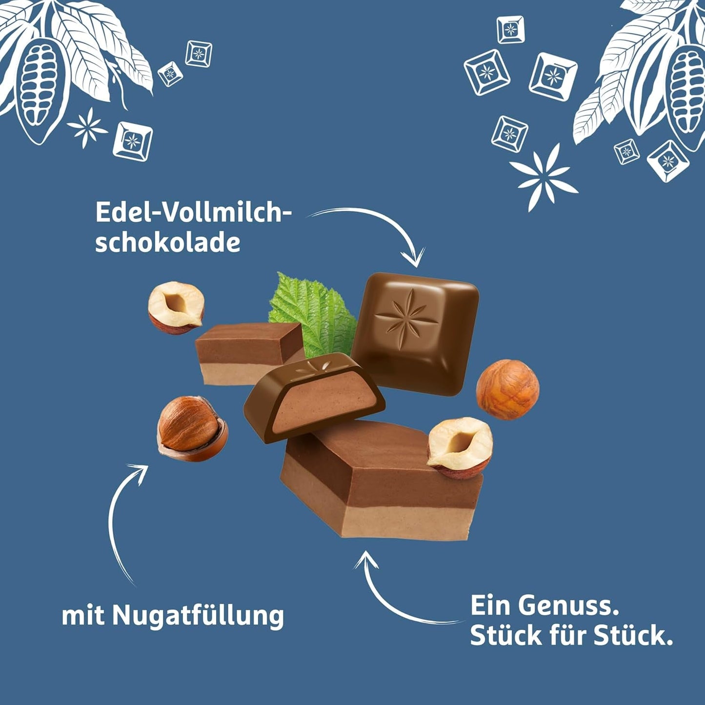 Tabliczka czekolady Schogetten Nougat 100g, pojedynczo porcjowana. Rozkosz. Kawałek po kawałku.