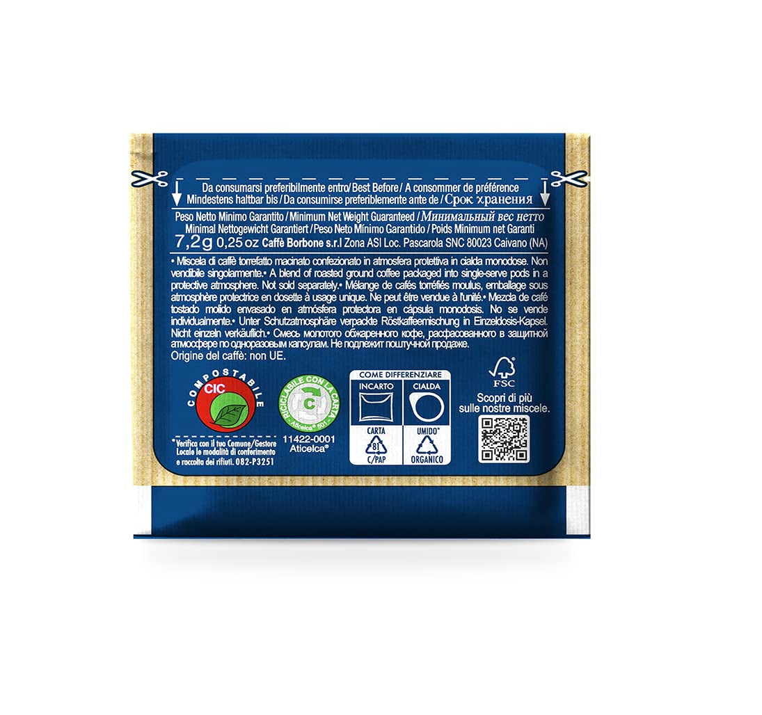 Kompostowalne podkładki Kaffeepads Caffè Borbone, niebieskie Kaffeemischung - 50 podkładek - Kompatybilne z papierowymi podkładkami ESE System 44 mm