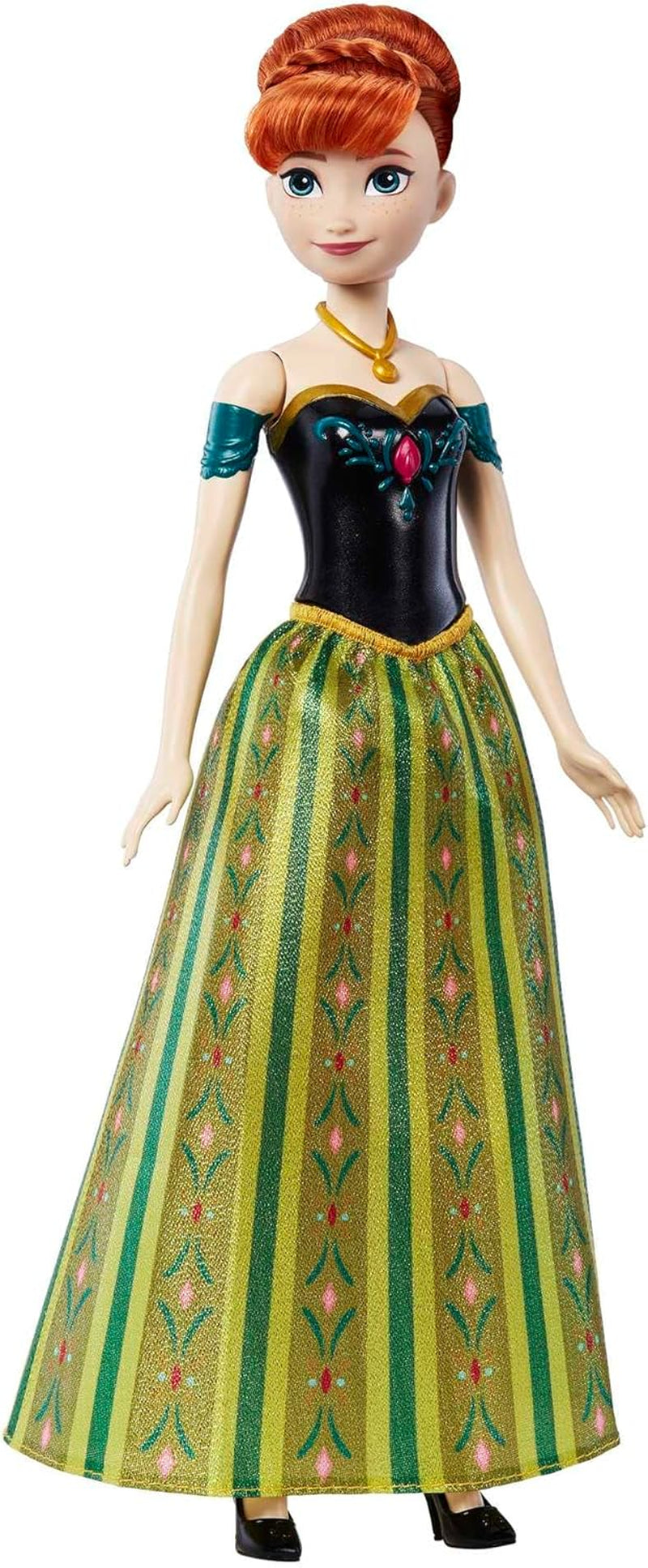 Mattel Disney Frozen Singing Anna Doll - 30-sekundowy fragment piosenki, klasyczny strój zamkowy, odpinana miękka spódnica, czesane włosy, dla dzieci w wieku 3+, wersja niemiecka, HMG41