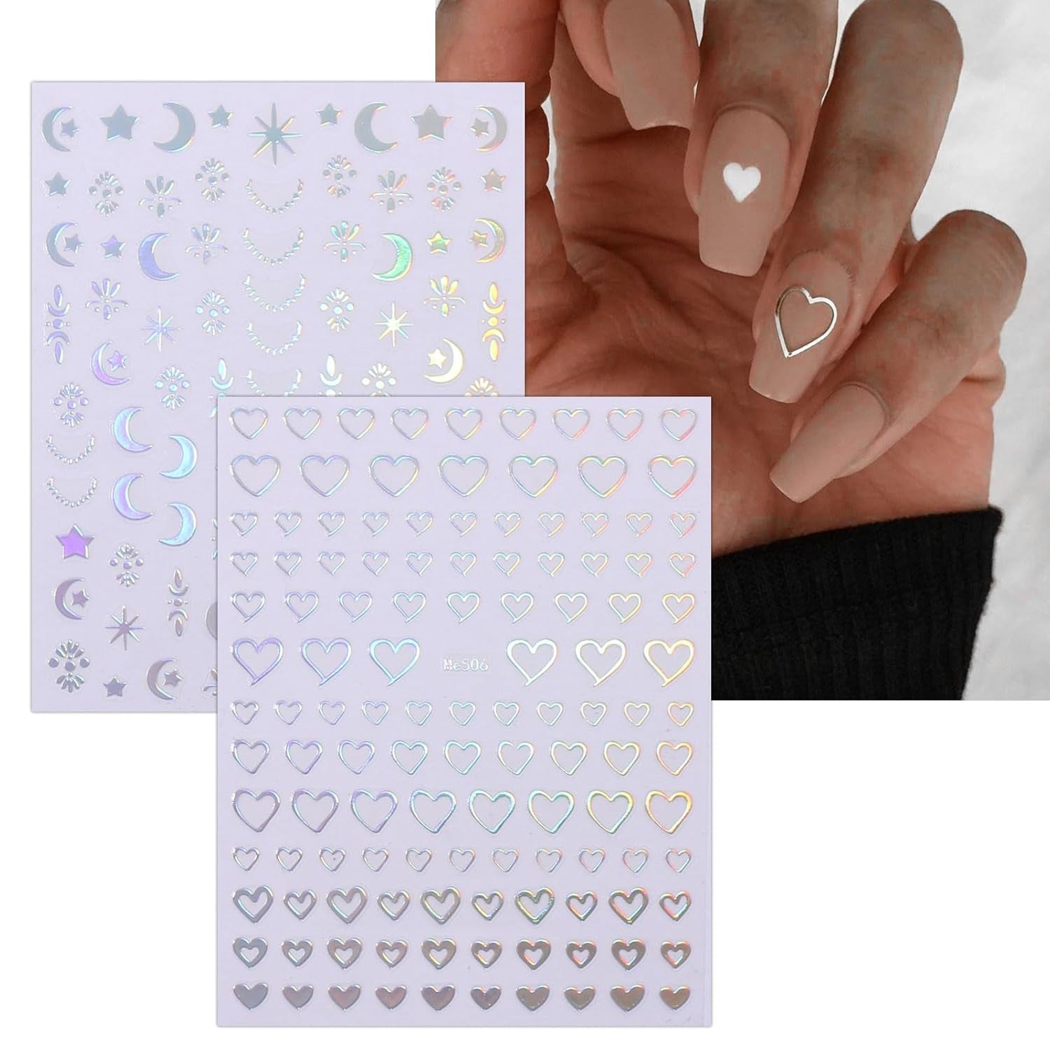 JMEOWIO Nagelsticker Mond Stern Schlange 10 Blatt Nail Art Naklejka Selbstklebend Nagelaufkleber Aurora Dekoration Nageldesign Zubehör