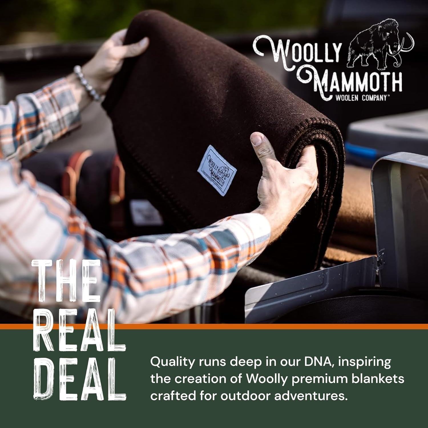 Woolly Mammoth Woolen Co. koc kempingowy, bardzo duży, z wełny merynosów. Idealny sprzęt outdoorowy do bushcraftu, biwakowania, trekkingu, pieszych wędrówek, survivalu lub koc kabinowy. Brązowy, 168 X 228 Łóżka i koce Wełniany Mammoth Woolen Company