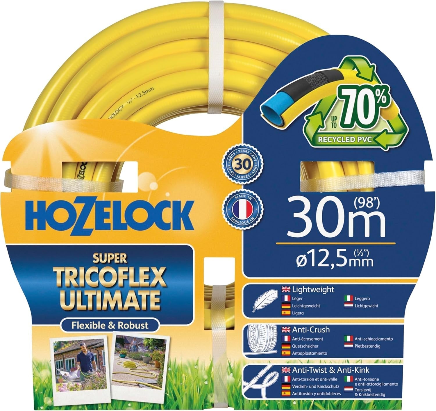 Wąż HOZELOCK – Ultramax 12,5 mm x 30 m, do 70% PVC pochodzącego z recyklingu, wytrzymały, odporny na warunki atmosferyczne, odporny na skręcanie, zginanie i zgniatanie, szary