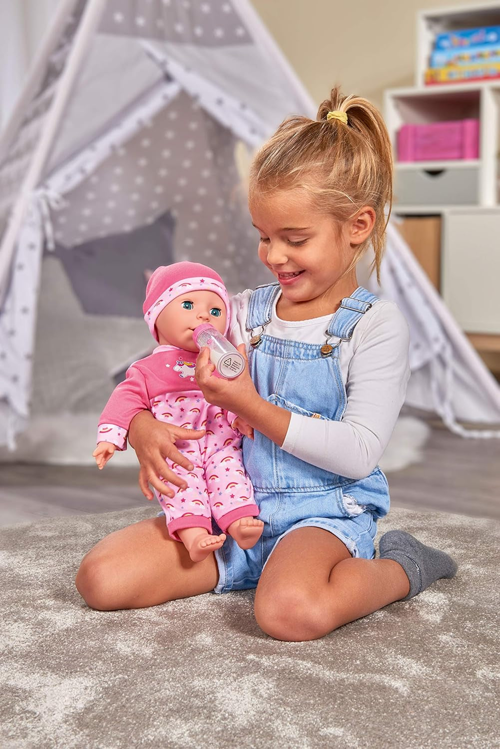 Simba 105140060 - Laura Tickle Baby Lalka z miękkim ciałem i tęczowym materacem, wydaje 25 dziecięcych dźwięków, 38 cm, lalka od 2 lat