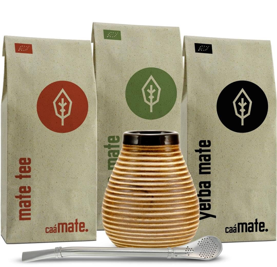 Zestaw do herbaty Ceramic Mate ● 3 odmiany BIO Mate + kubek Mate + Bombilla + instrukcja przygotowania (Vintage)