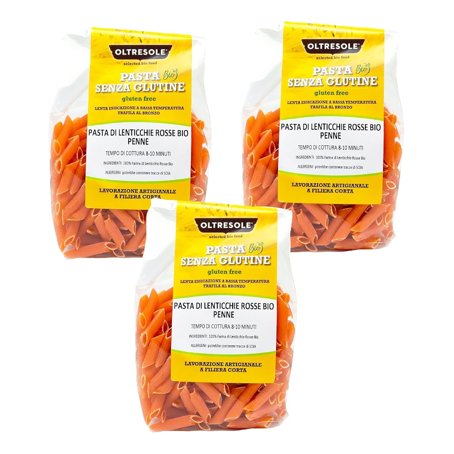 Organiczny makaron z czerwoną soczewicą w formacie penne 4 kg makaron z białkami roślin strączkowych 100% organiczna mąka z czerwonej soczewicy, bezglutenowy, wygodny format
