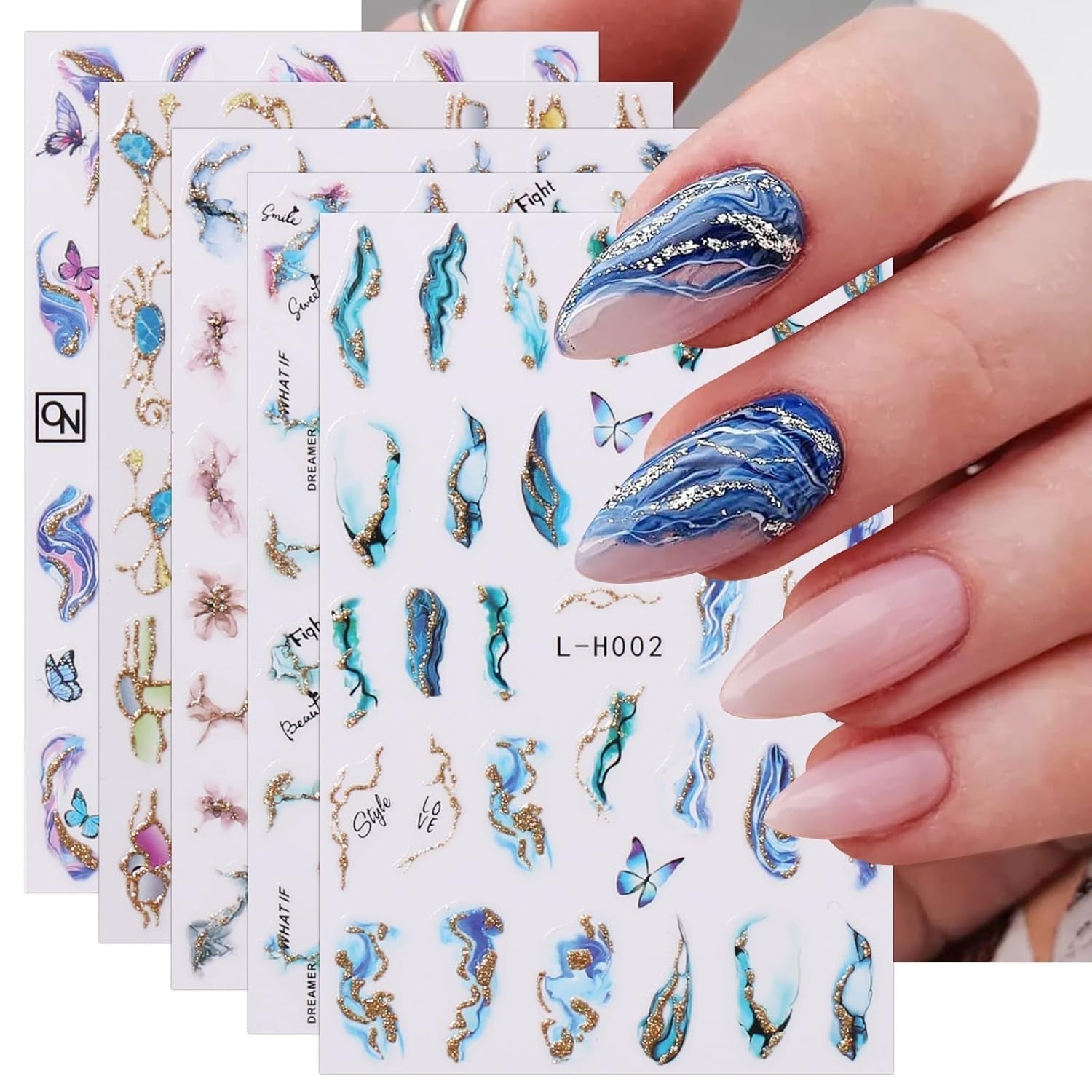 JMEOWIO Nagelsticker Marmor Französische Spitze 10 Blatt Nail Art Naklejka Selbstklebend Nagelaufkleber Bunt Dekoration Nageldesign Zubehör