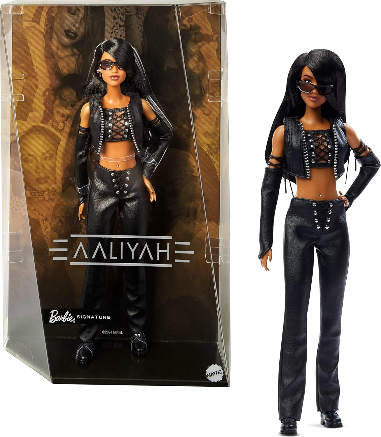 Lalka Barbie Signature Aaliyah Figurka kolekcjonerska z czarnej sztucznej skóry inspirowana teledyskiem jednym na milion HRM80