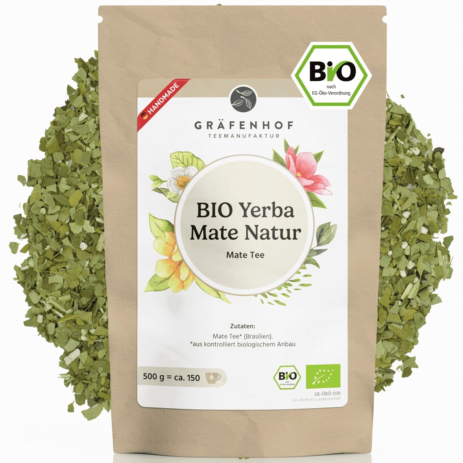 Organiczna herbata Yerba Mate Oryginalna 1 kg sypka herbata Mate o wysokiej zawartości kofeiny Niepalona, ​​suszona na powietrzu Liście mate testowane laboratoryjnie Pakowane w Niemczech Najwyższa jakość Gräfenhof