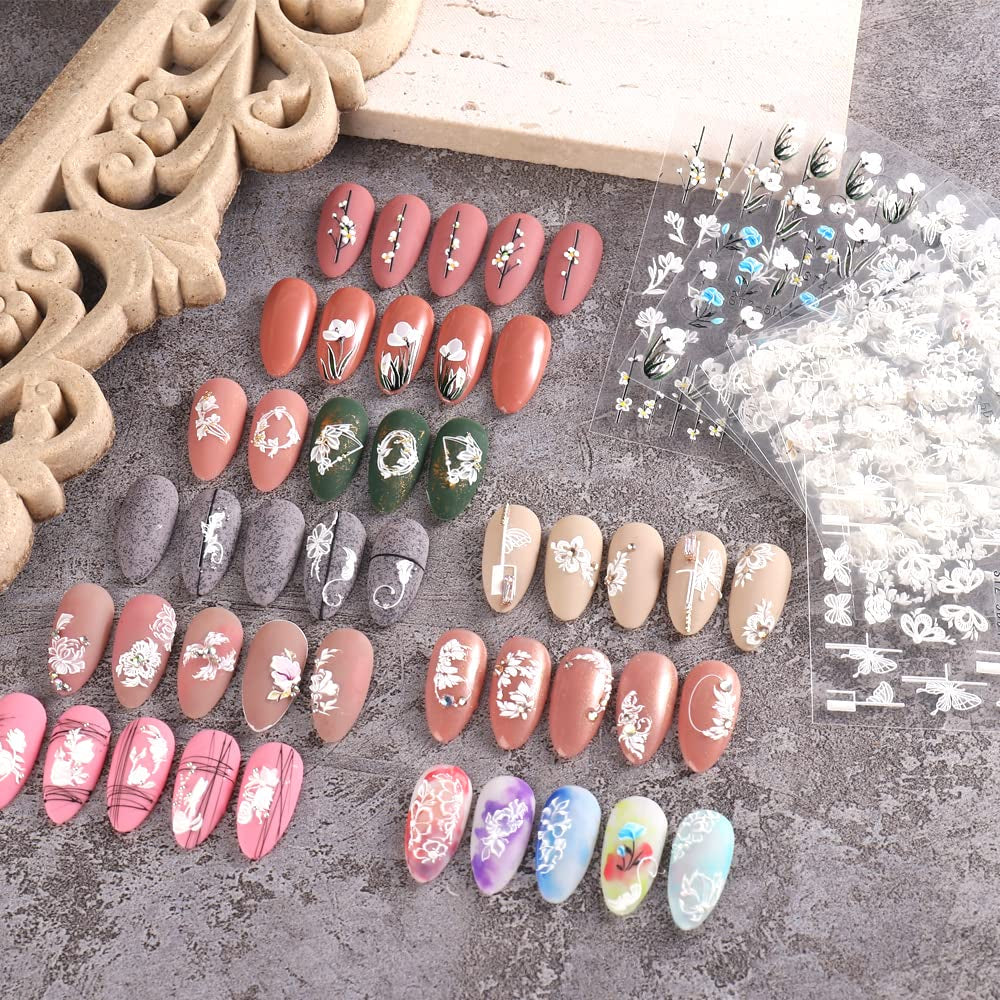 4 Blatt 3D Nagelsticker Frühling Blume Nagelaufkleber 5D Stereoskopisch Selbstklebend Nail Art Naklejka Dekoration Nageldesign Zubehör