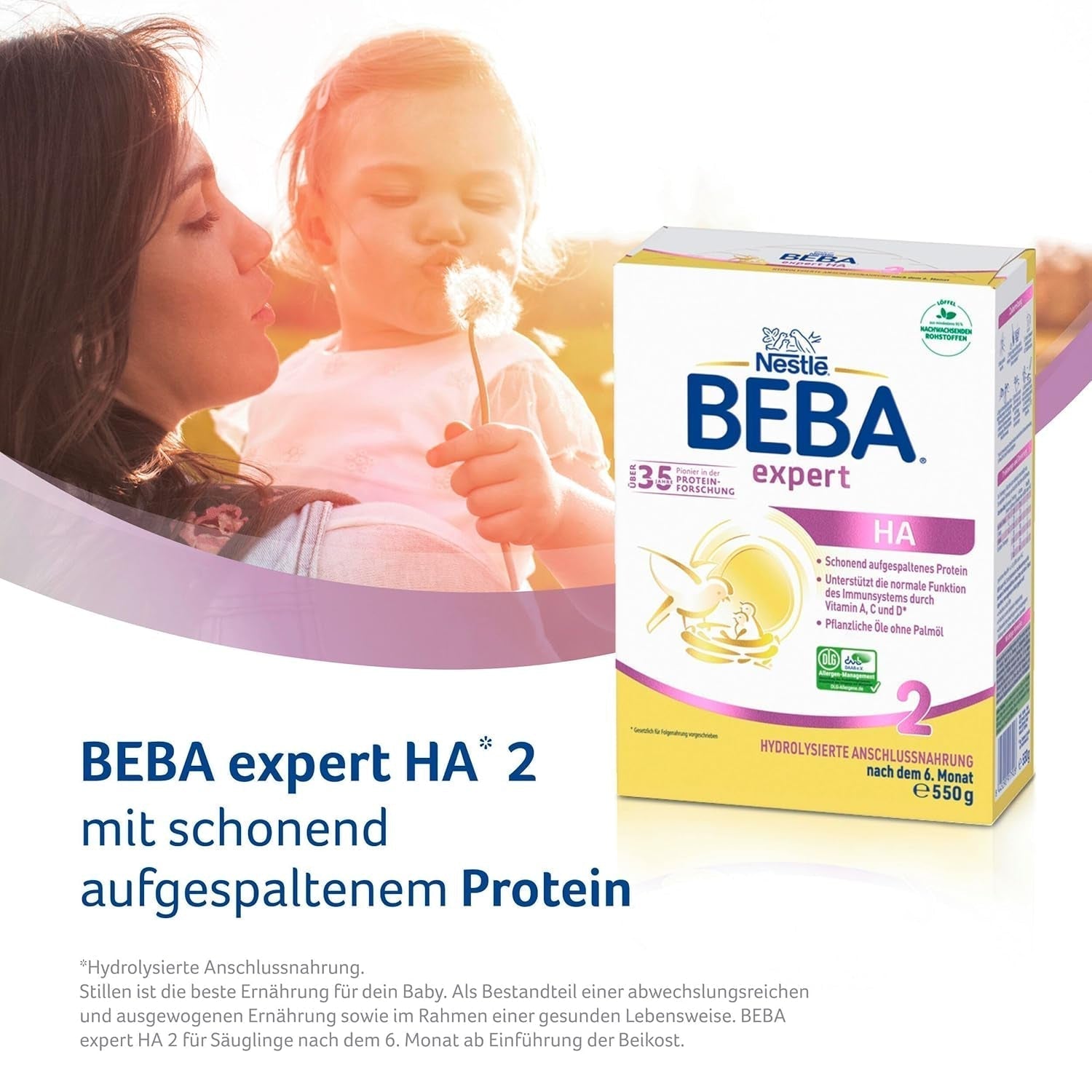 BEBA Expert HA 2 Mleko następne po 6 miesiącu, żywność dla dzieci z hydrolizatem białka, tylko laktoza, bez oleju palmowego, opakowanie 6 szt. (6 x 550 g) Naty Shop
