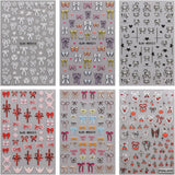 JMEOWIO Nagelsticker Bunte Herz Schleife 6 Blatt Nail Art Naklejka Selbstklebend Nagelaufkleber Dekoration Nageldesign Zubehör