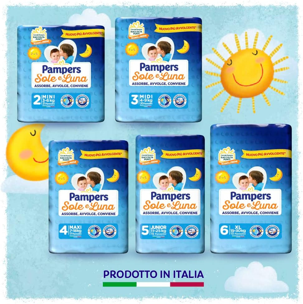 Pieluchy Pampers Sun and Moon, unisex, junior, rozmiar 5 (11-25 kg), 120 pieluch