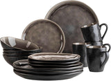 MĘSER 934073 Niara Organic Series Nowoczesny 4-osobowy zestaw obiadowy o ekscytującym wyglądzie vintage, 16-częściowy serwis łączony ze specjalną kombinacją czarno-brązowej glazury, kamionka